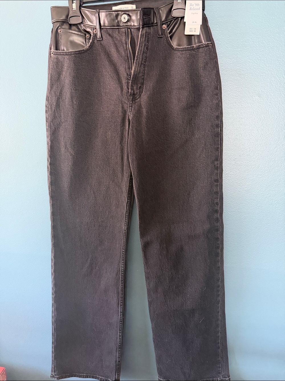 Abercrombie & Fitch Women's Straight Black Jeans with Coated Trim. 8L/29